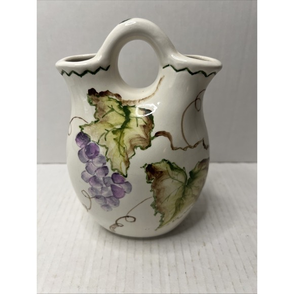 The Unbranded Brand Other - Small Italian Hand Painted Ceramic Bud Vase with Grape Vines Wedding Vase